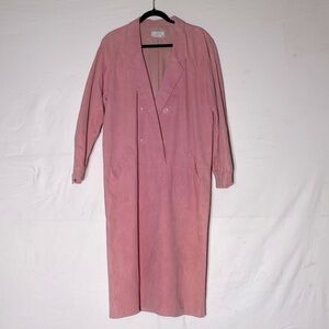Vintage Surrey Bubblegum Pink Double Breasted Long Sleeve Faux Suede Midi Dress